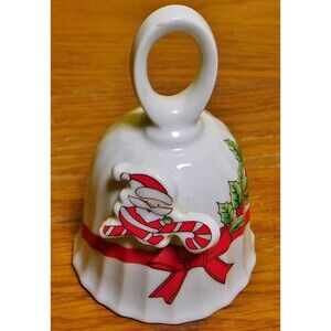Vintage Porcelain Christmas Bell Santa Riding Candy Cane